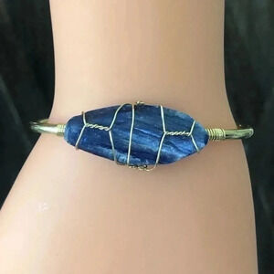 14k Gold Plated Small Real Sodalite Stone Cuff Bracelet NWT